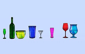 3D glass beakers wine bottle model