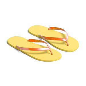 3D Yellow Beach Slippers - pair of flip-flop rubber sandals