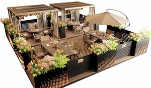 3D Camping Patio Furniture Outdoor Table and Chairs Beach Umbrella