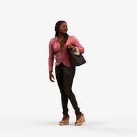 00310Theresia017 - Adult Black woman walking public space with bag autumn or spring attire