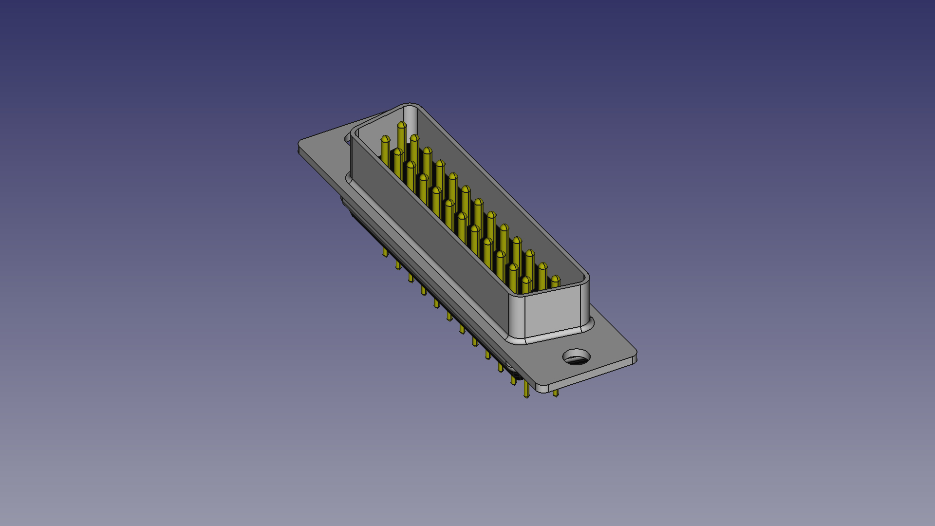 DB25 male connector through hole 3D model https://p.turbosquid.com/ts-thumb/8w/oaizdR/N3/turntable/png/1668237311/1920x1080/turn_fit_q99/e4912ac46f2bcd803f55b51c597841f264d2c857/turntable-1.jpg