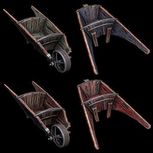 Wheelbarrow 3 WOOD RED GREEN BLUE 3D model