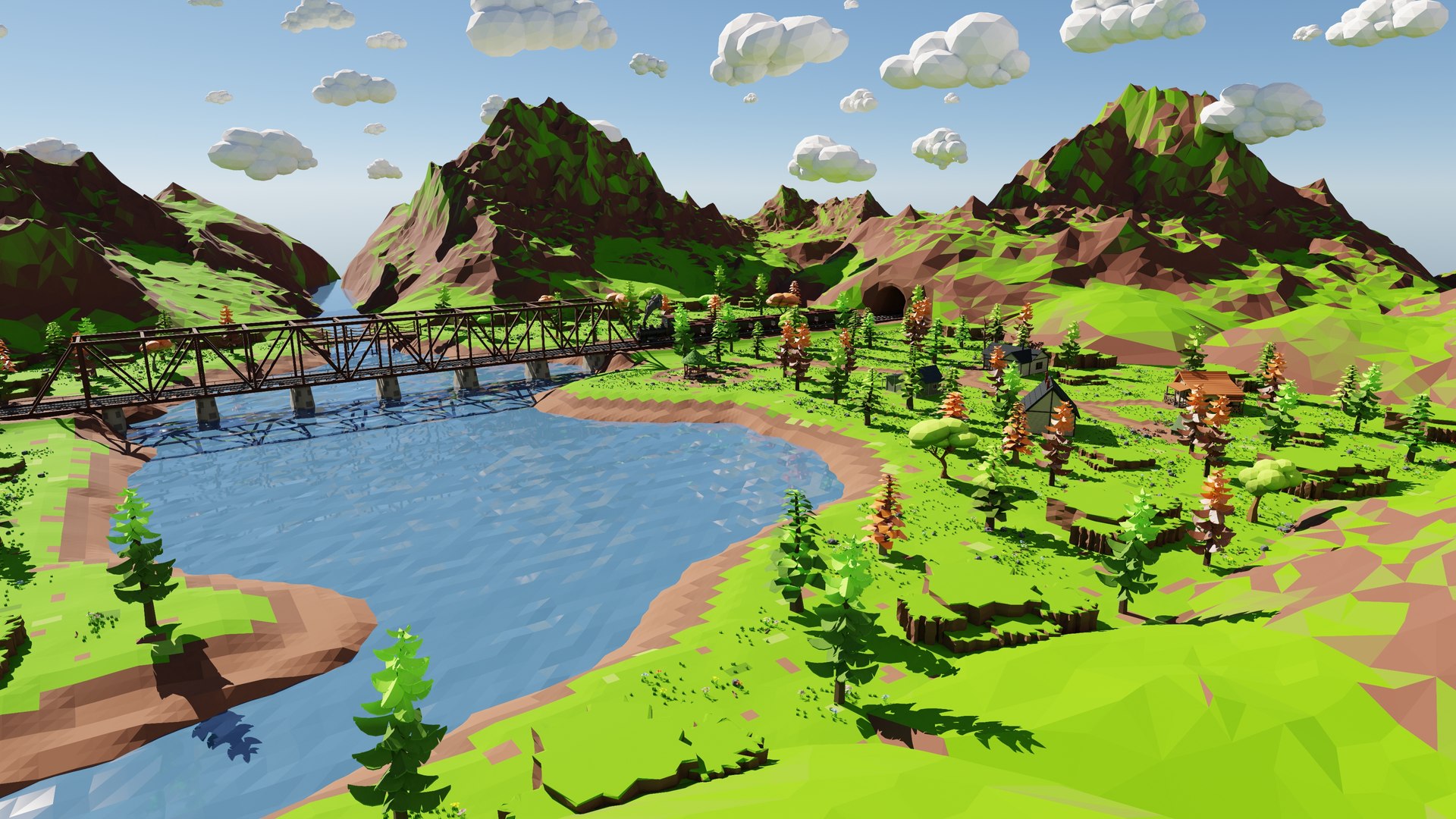 3D Mountain Village With Train Model TurboSquid 2286088