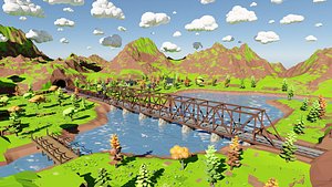 Mountain Village With Train