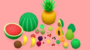 Low Poly Cartoon Fruits Pack