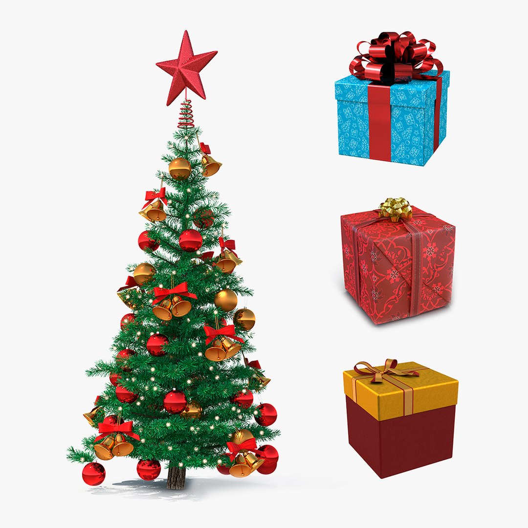 Christmas Tree and Giftboxes Collection 3D model preview