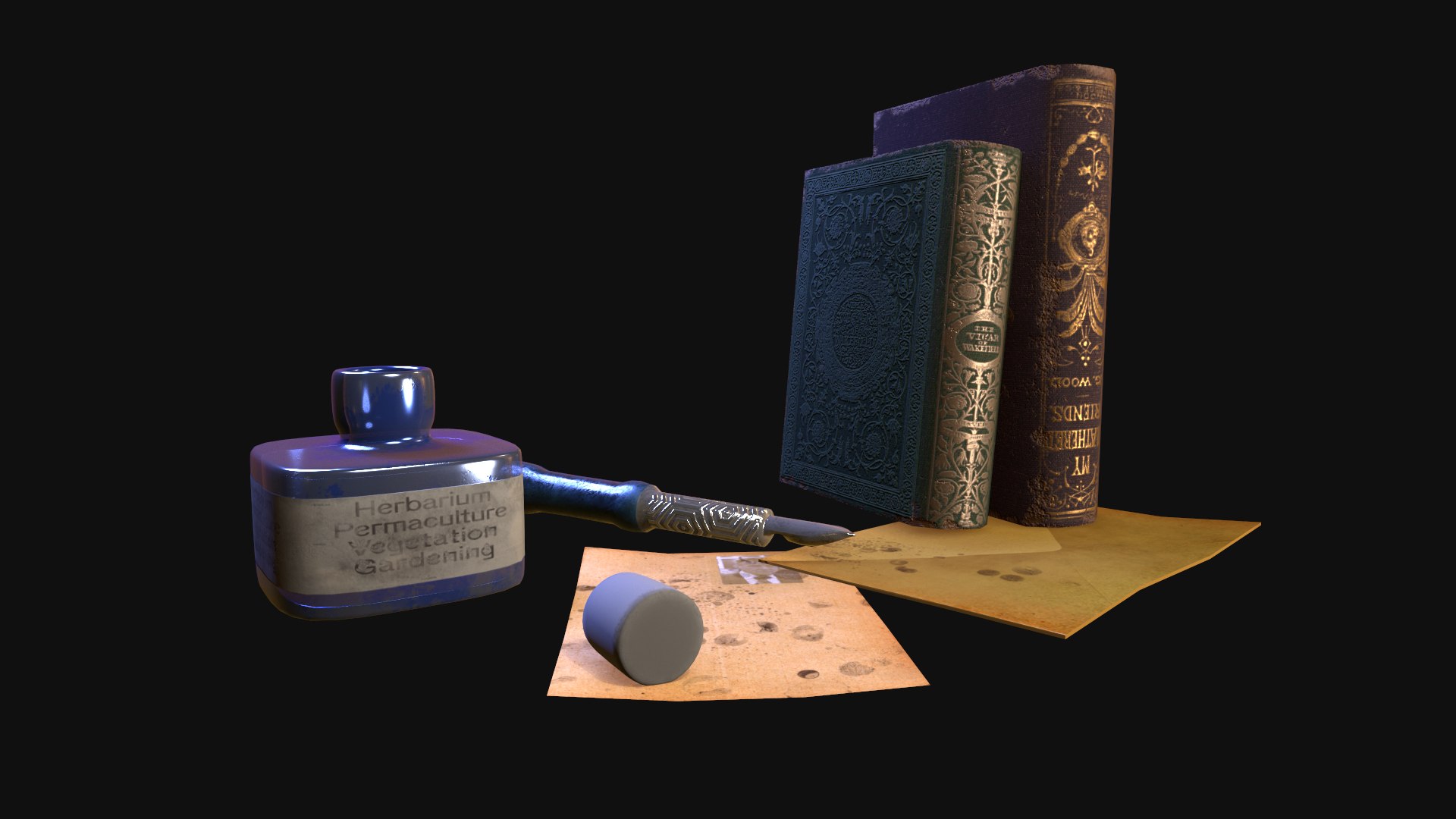 3D Books And Inkwell Model - TurboSquid 2039153