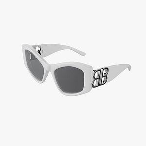 3D Balenciaga White Dynasty XL D-Frame Sunglasses model