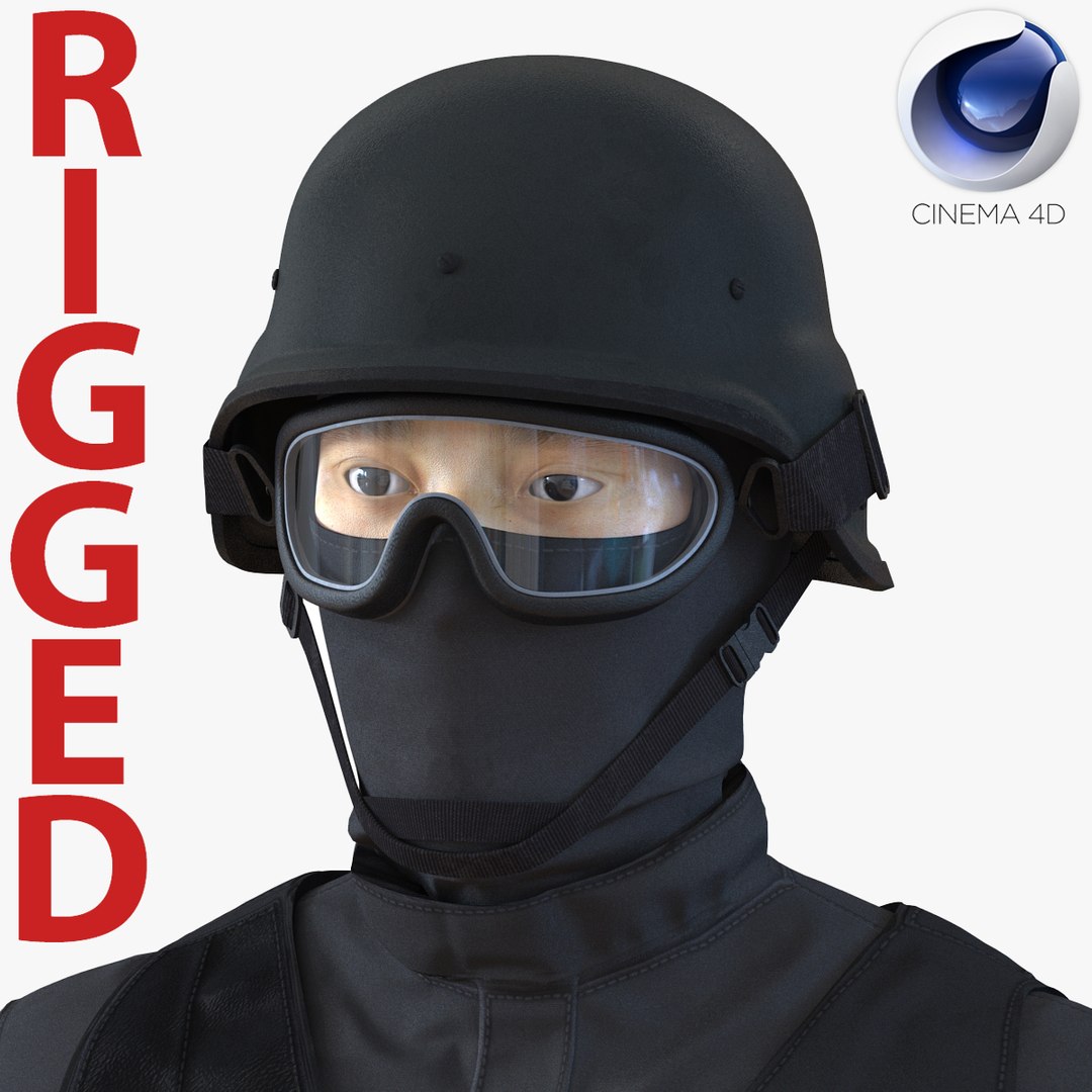 SWAT Man Asian Rigged 2 for Cinema 4D 3D Model 3D model preview
