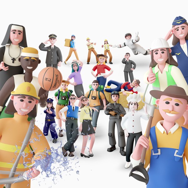 38 Rigged 3D Characters - 12 Animations per model 3D model