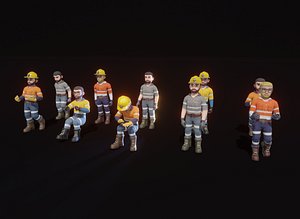 Stylized Male Miner Animated Customizable Low-poly 3D Model