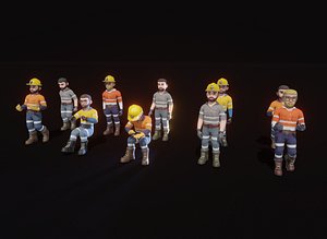 Stylized Male Miner Animated Customizable Low-poly 3D Model