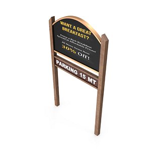 Wooden Signboard with Restaurant Advertisement  Parking Distance 3D Model 3D model