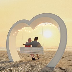 3D Online celebrity check-in points DP point mini scenes love swings couples beach check-in points land