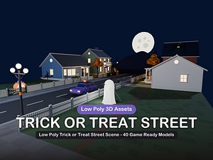 Low Poly Trick or Treat Street Scene - 40 Game Ready Models