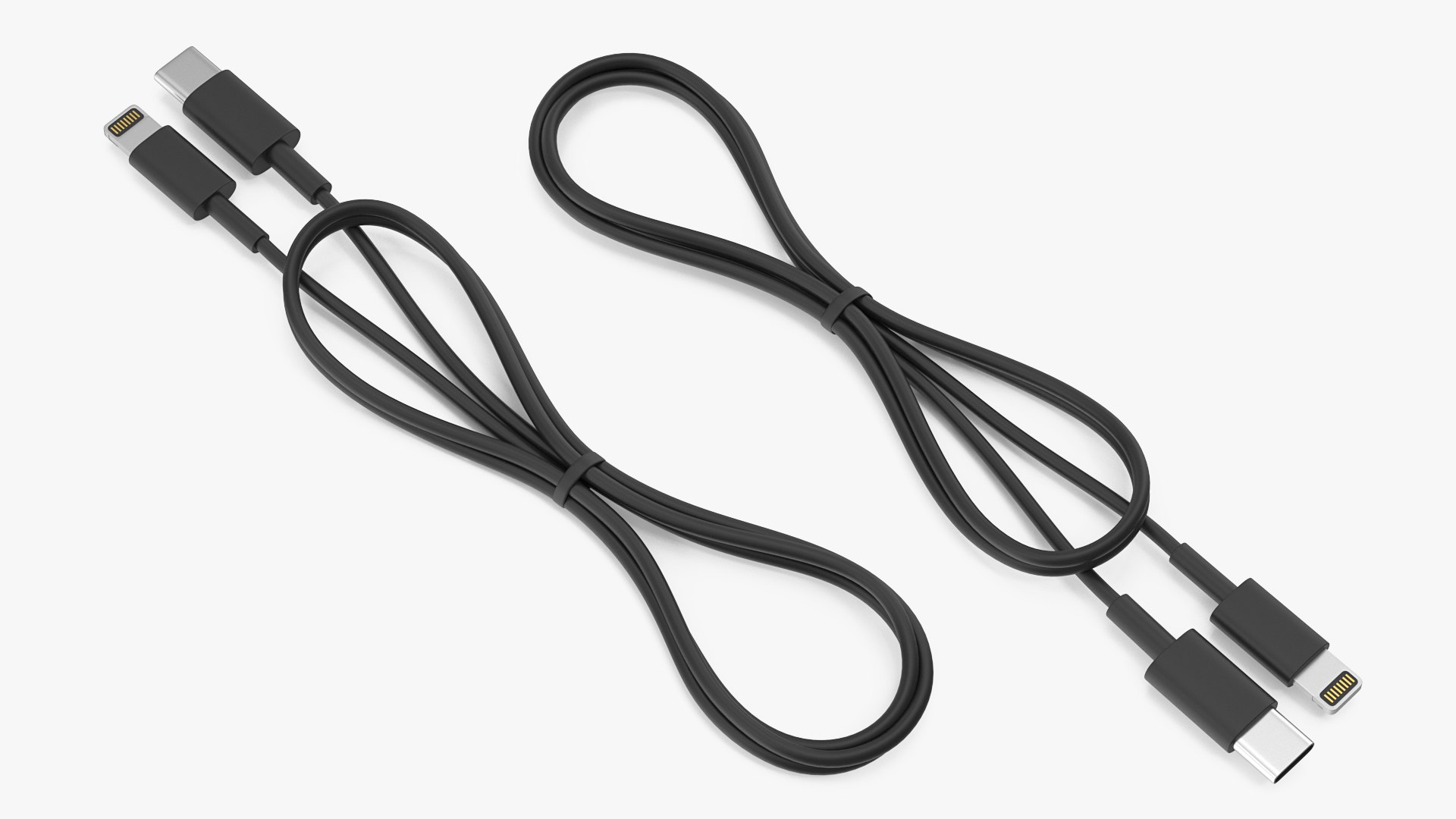 USB Type-C to Lightning Cable Folded Black 3D model preview