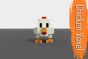 3D voxel chicken low-poly
