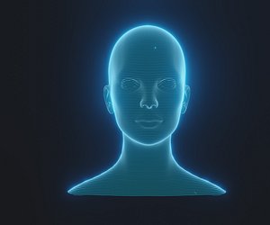 Hologram Female Head 3D Model Animated with Facial Expressions
