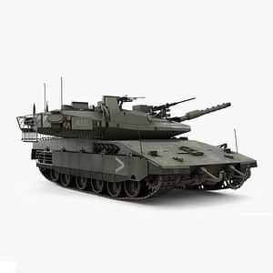 Dirty Israeli Tank Merkava 5 Olive Rigged for Maya model
