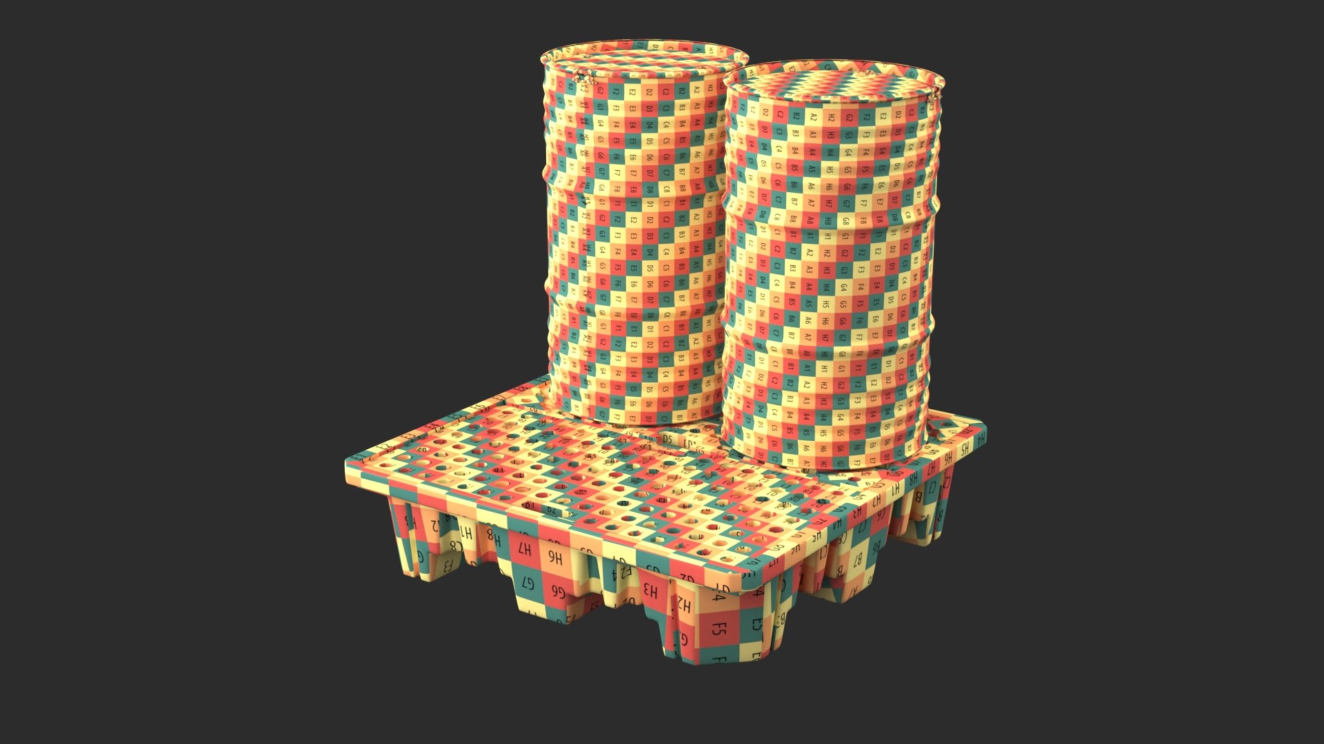 Spill Pallet With Barrels 3D model https://p.turbosquid.com/ts-thumb/90/PJEmrZ/98/wireframe0000/jpg/1711610745/1920x1080/fit_q87/4e786cc2ccecf64a02c61184abcac37a6a6aa585/wireframe0000.jpg
