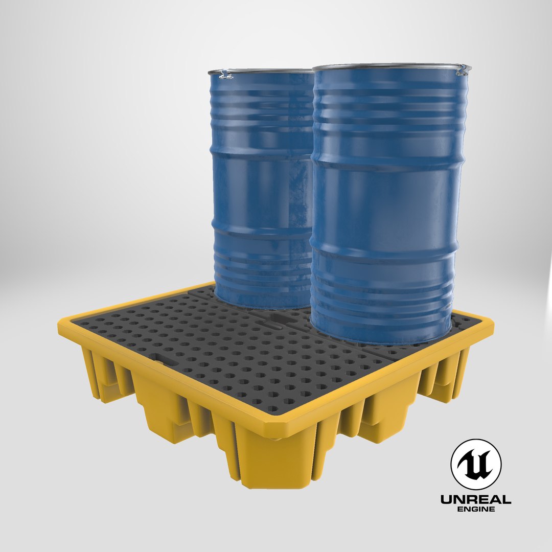 Spill Pallet With Barrels 3D model https://p.turbosquid.com/ts-thumb/90/PJEmrZ/B9/stemcell_unreal_render/png/1712209513/1920x1080/fit_q87/5adf8633619851b4babb1a9c55389ff55cbff8a6/stemcell_unreal_render.jpg