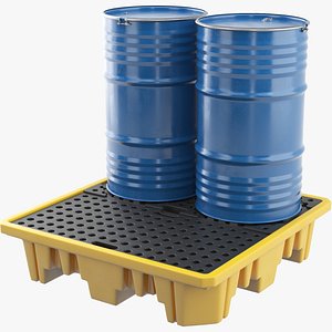 Spill Pallet With Barrels 3D model