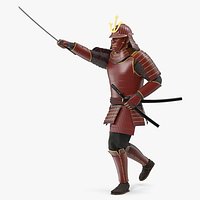 Sengoku Samurai in Attack Pose with Katana Red