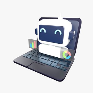 Robot - laptop Low poly 3D web icon