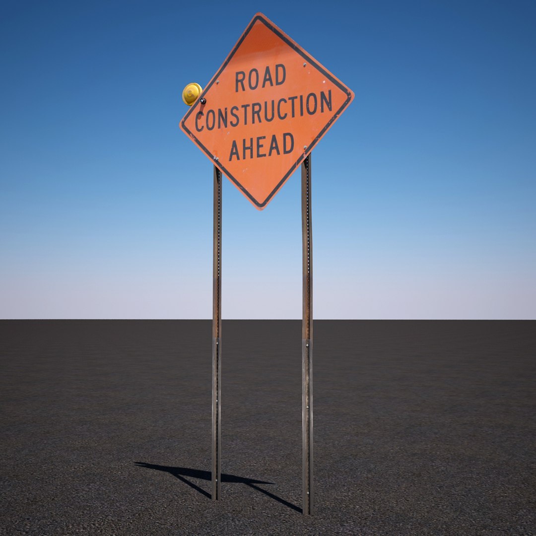 3d Model Road Construction Ahead Sign