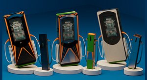 3D EV Charging Station Collection Set Modern Charging Pack - Modern 6 EV Chargers model