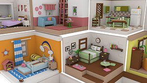 3D Stylized Low Poly Interior Rooms Pack  Cute Modular Home Environment model