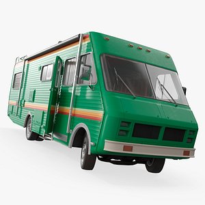 3D Restored Mobile Home with Chrome Wheels Rigged for Cinema 4D