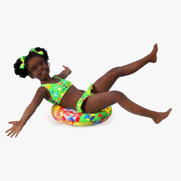 Black Girl Child Swimsuit Inflatable Circle Rigged for Maya 3D