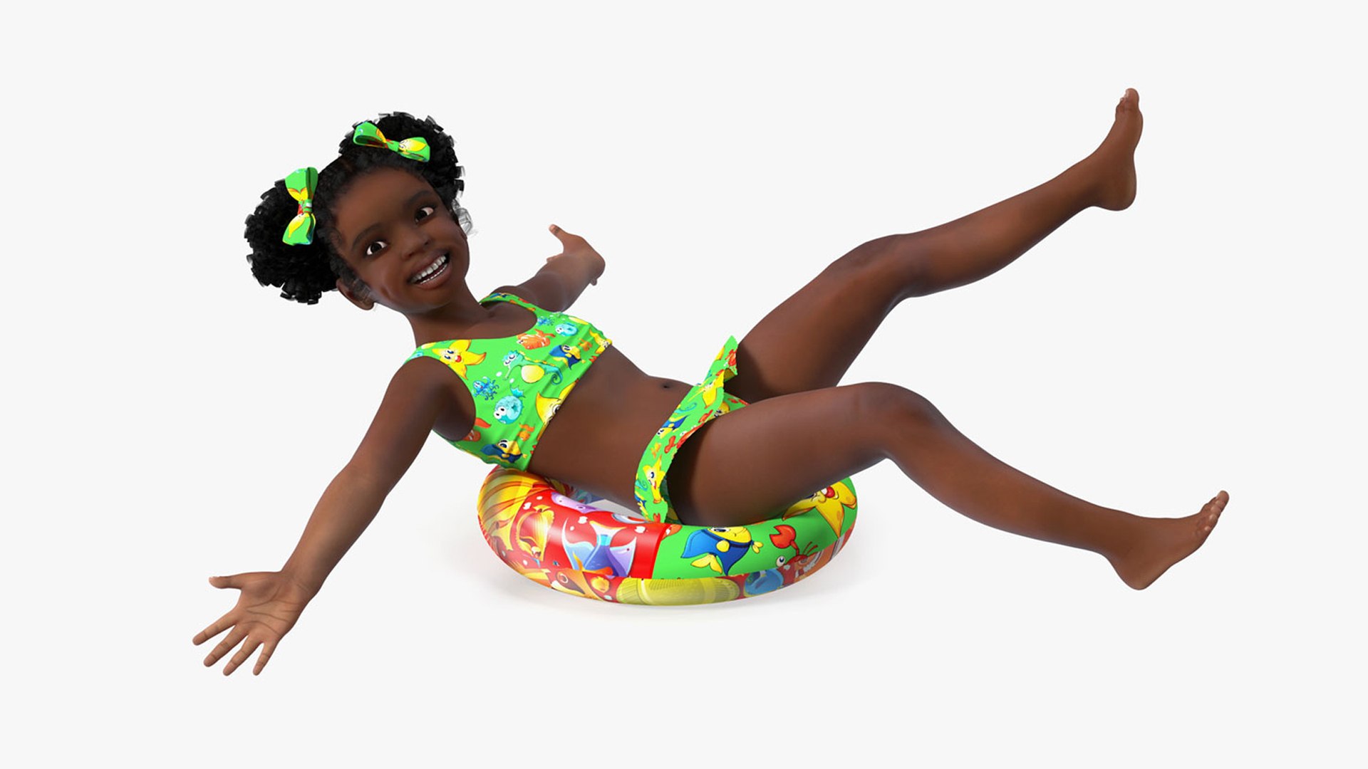 Black Girl Child Swimsuit Inflatable Circle Rigged for Maya 3D model preview