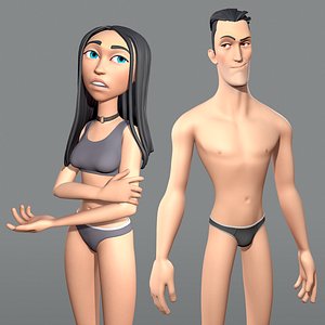 Male and female cartoon characters base mesh