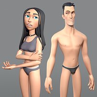 Male and female cartoon characters base mesh
