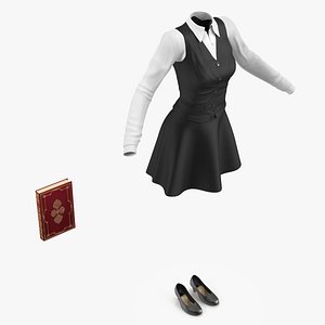 3D Teenage Girl School Uniform Set model