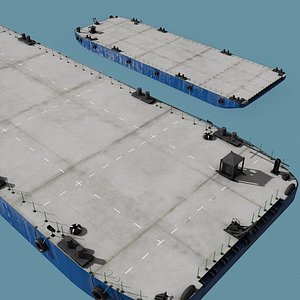 3D Industrial Flat Deck Barge Blue model