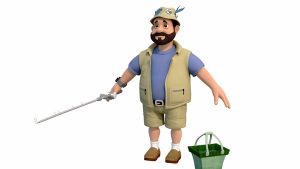 Avatar de desenho animado de pescador feminino psd 3d