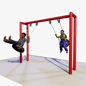 boys playing playground swings 3d c4d
