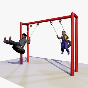 Animation of Two Children Playing on Playground Swings
