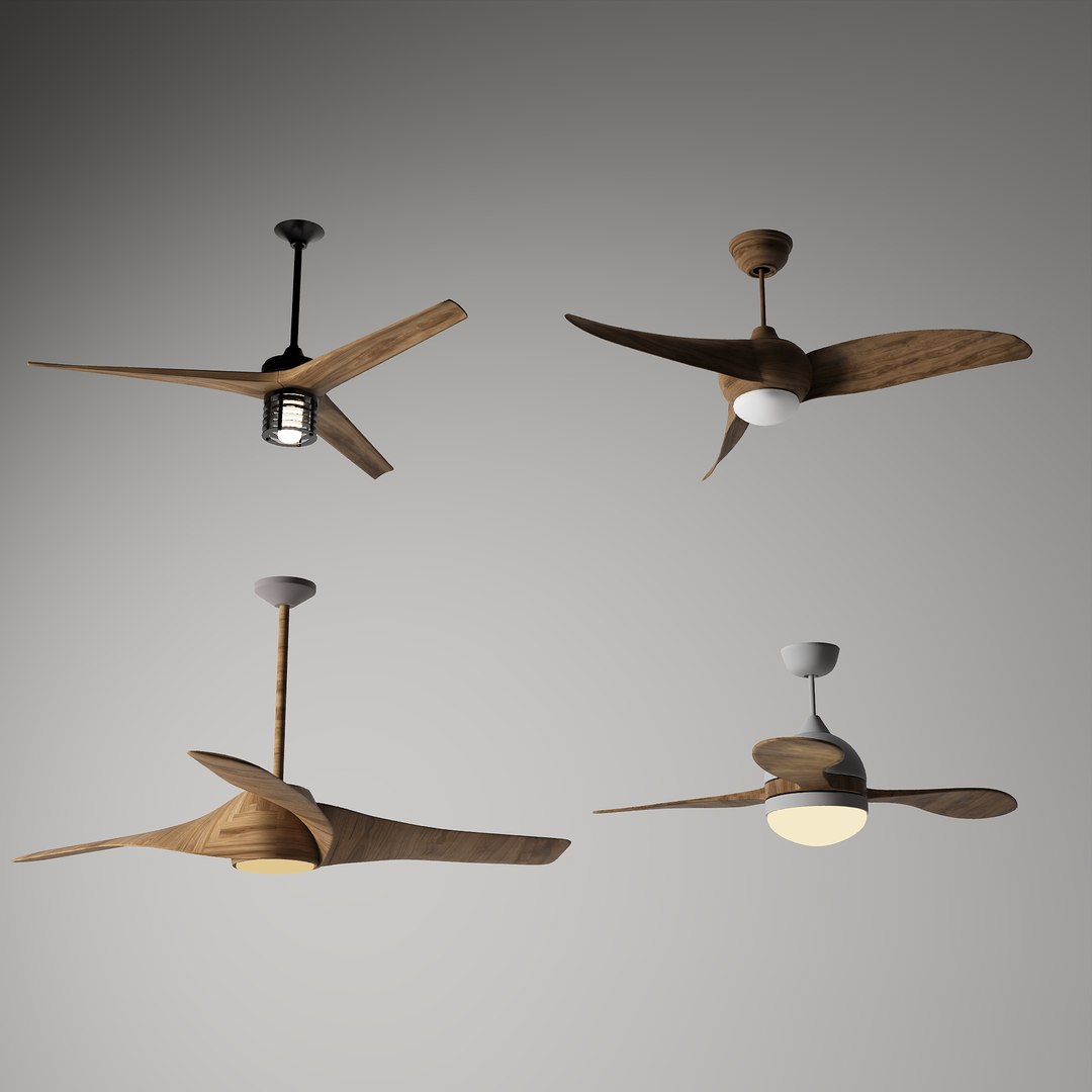 3D Modern Artistic Wooden Ceiling Fan Set Model - TurboSquid 2526368