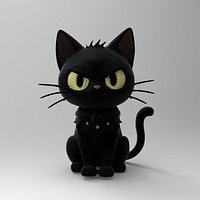 Cute Black Cat Familiar - Stylized Halloween Pet 3D Character Model