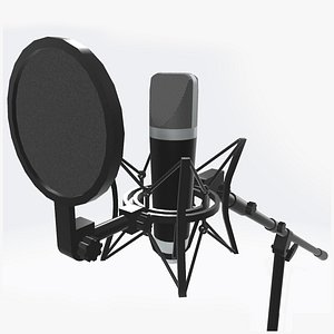 3D Condenser Microphone on Shock-Mount and Boom Stand model