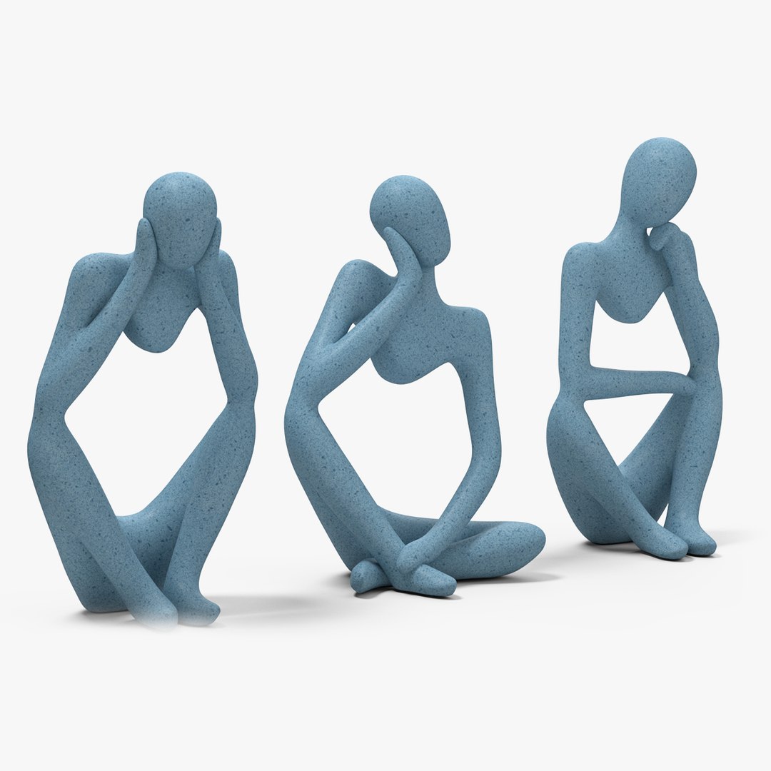 Abstract Thinking Figures Trio Blue Stone 3D model preview