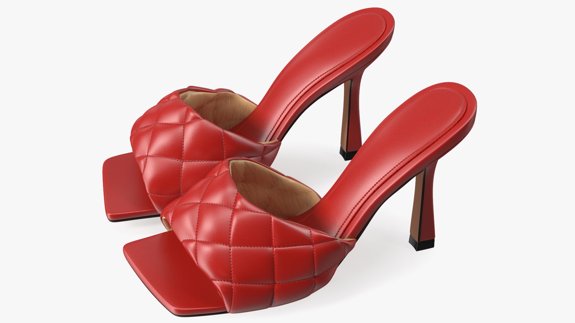 Square-toe Padded Mules Red 3D model preview