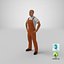 Worker In Orange Overalls Standing Pose 3D Model