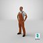 Worker In Orange Overalls Standing Pose 3D Model