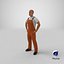 Worker In Orange Overalls Standing Pose 3D Model
