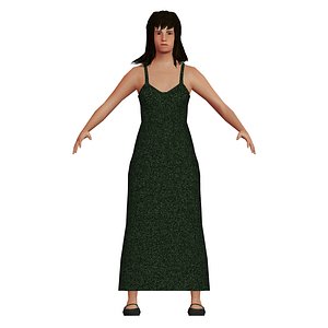 young low-poly asian woman dress 3D model